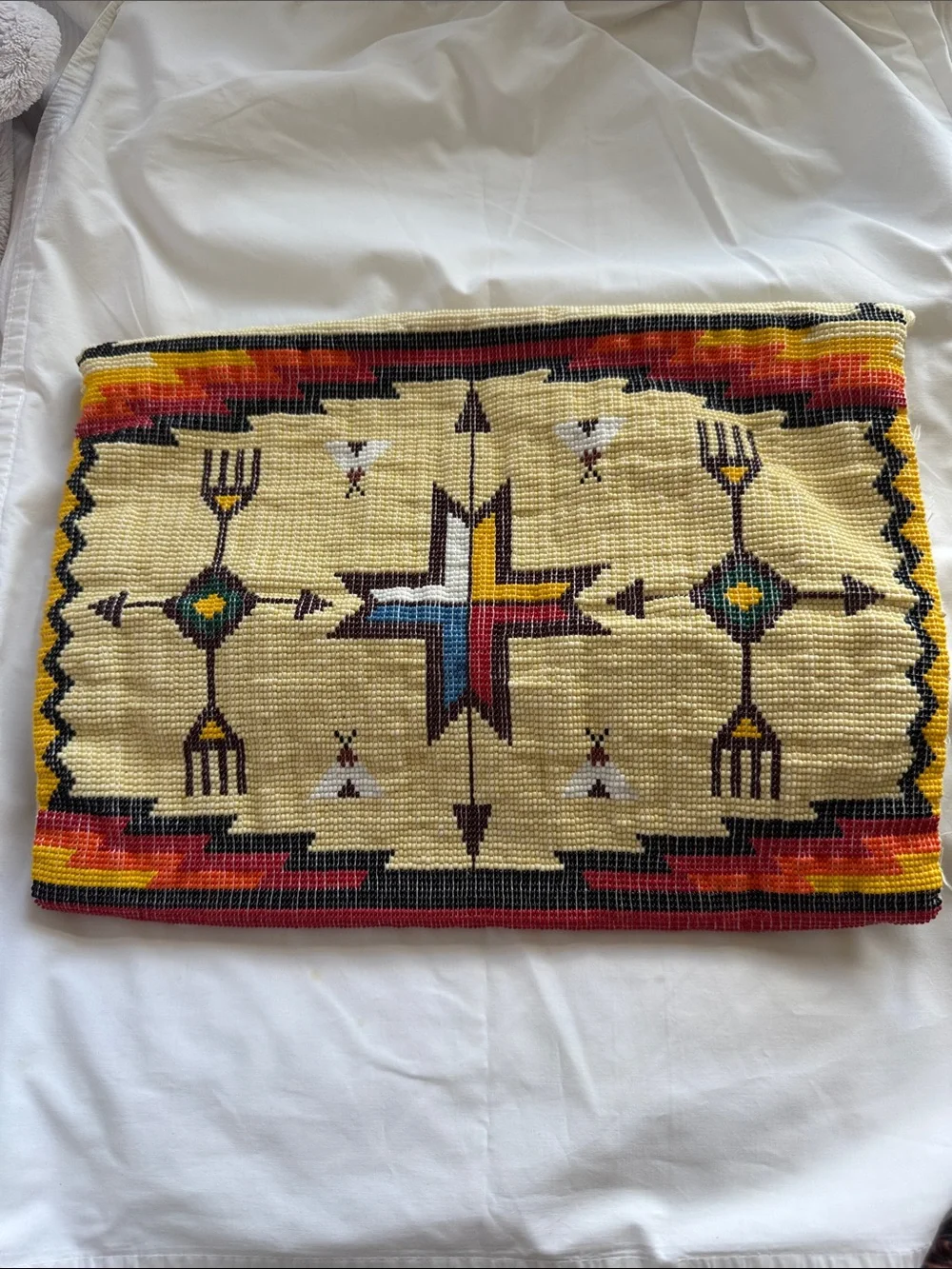 Cream Southwestern beaded bag with Multicolor Accents